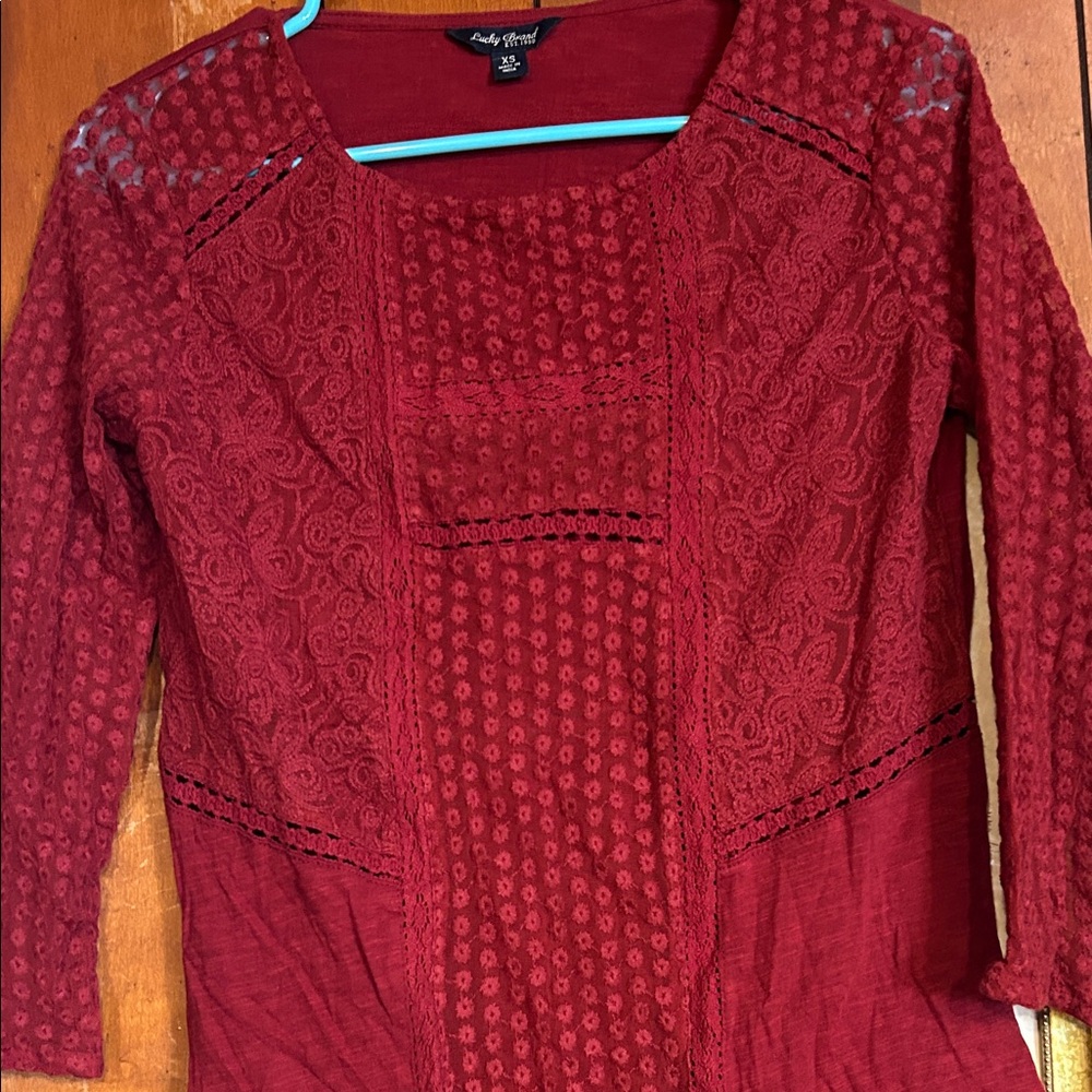 Lucky Brand Deep Red Lace Blouse